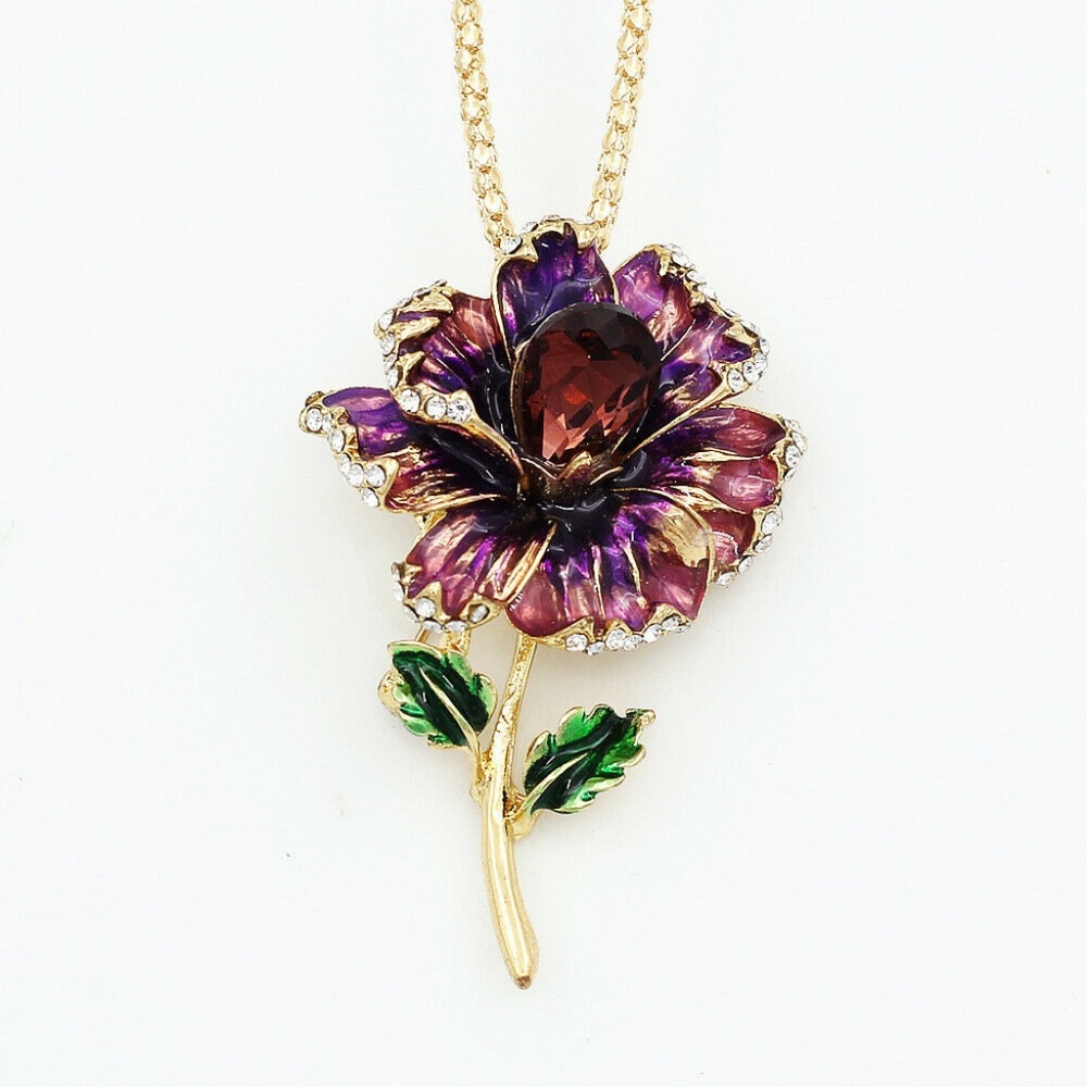 SOLD
 Enamel/Rhinestone Flower Necklace/Pin
